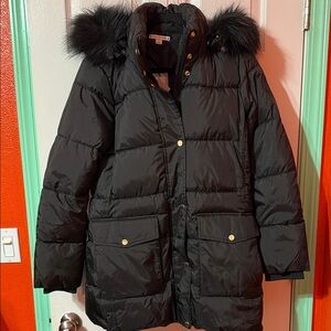 Tommy Hilfiger Black Puffer Jacket with Faux Fur Hood